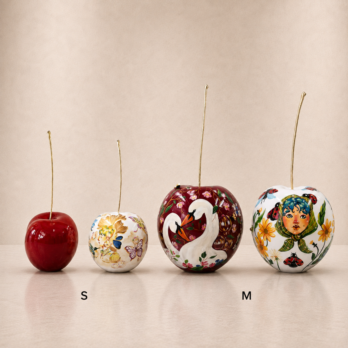 Juliarte Cherry sculpture collection in S and M sizes with hand-painted designs | KULORI Malta & Gozo