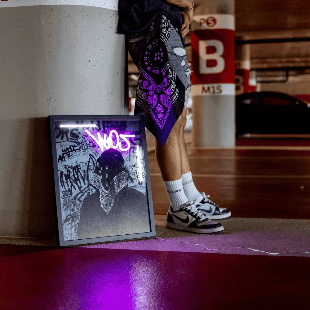 Mask face x Ikos One LED wall art - alternate product angle | KULORI
