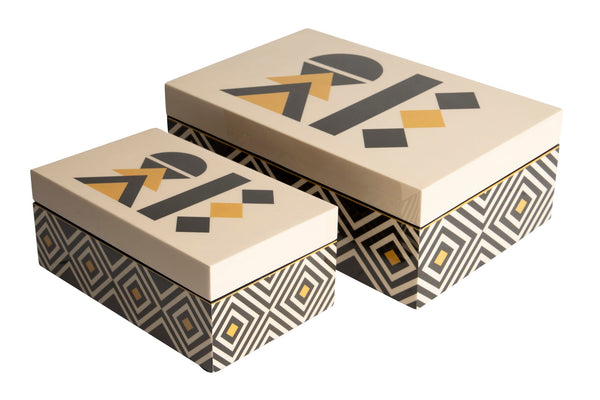 Geometric Dijon & Black Lacquer Boxes