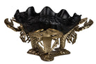 A decorative shell-shaped bowl with a black textured interior and a gold-toned lobster-themed base and handles, shown on a plain white background.
